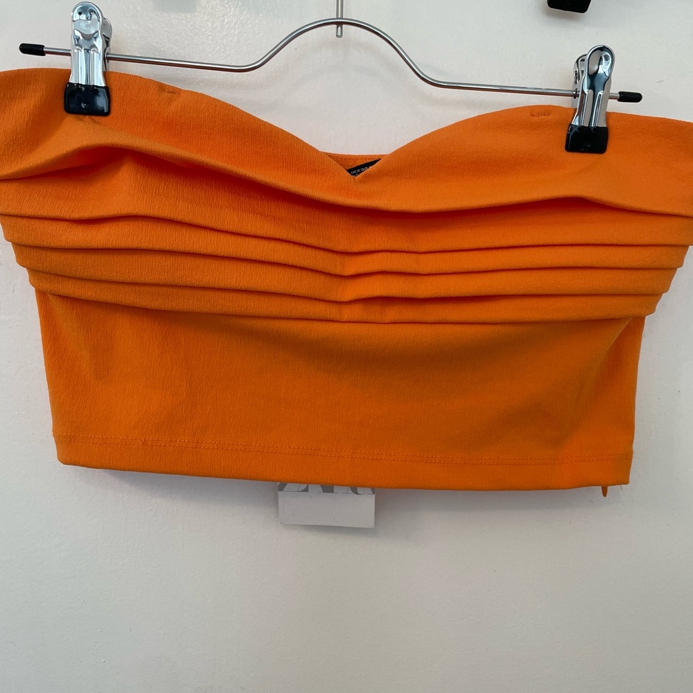 Zara Bright Orange Strapless Bandeau Top
